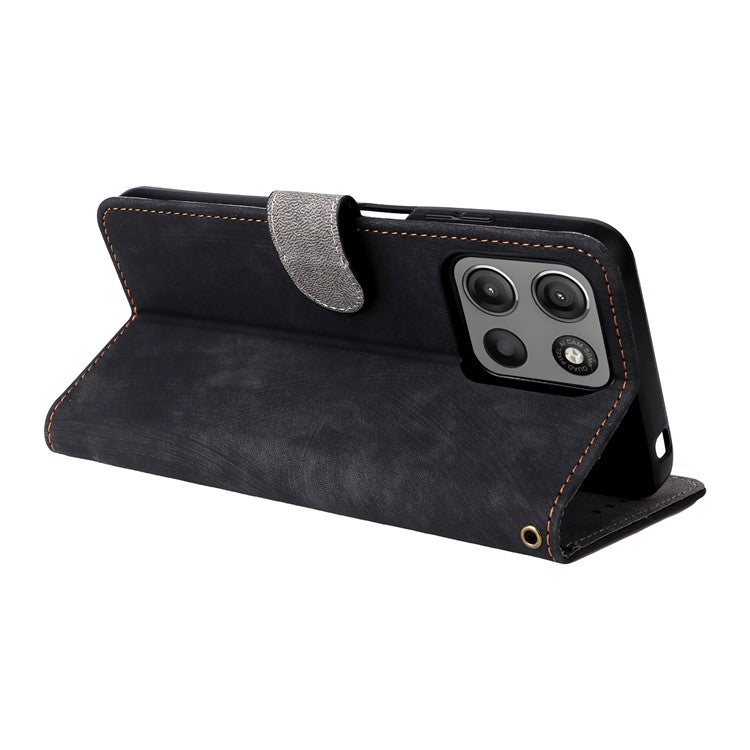 For Motorola Moto G15 Power 4G / G15 4G Wallet Case RFID Blocking PU Leather Cover Stand View - Black