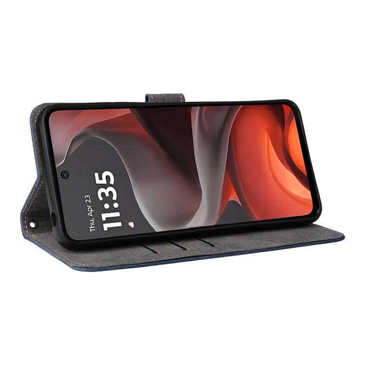 For Motorola Moto G15 Power 4G / G15 4G Wallet Case RFID Blocking PU Leather Cover Stand View - Blue