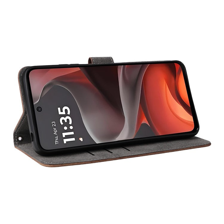 For Motorola Moto G15 Power 4G / G15 4G Wallet Case RFID Blocking PU Leather Cover Stand View - Brown