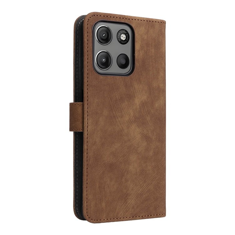 For Motorola Moto G15 Power 4G / G15 4G Wallet Case RFID Blocking PU Leather Cover Stand View - Brown