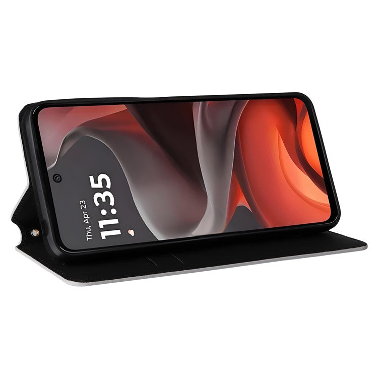 For Motorola Moto G15 Power 4G / G15 4G Wallet Case Rhombus Imprinted Leather Phone Cover - Silver