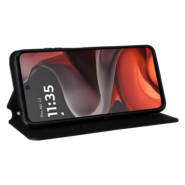 For Motorola Moto G15 Power 4G / G15 4G Wallet Case Rhombus Imprinted Leather Phone Cover - Black