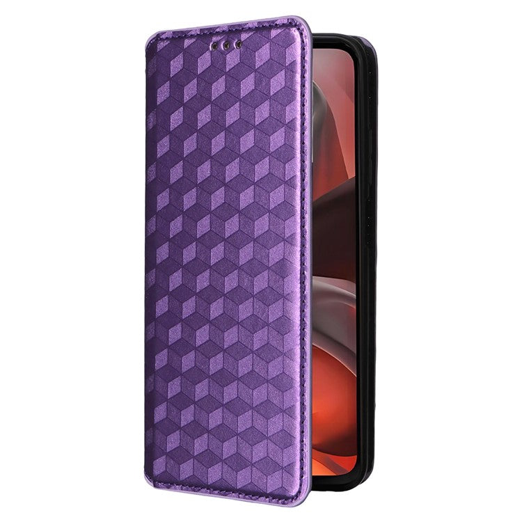 For Motorola Moto G15 Power 4G / G15 4G Wallet Case Rhombus Imprinted Leather Phone Cover - Purple