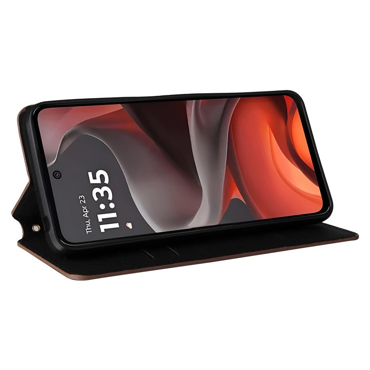 For Motorola Moto G15 Power 4G / G15 4G Wallet Case Rhombus Imprinted Leather Phone Cover - Brown