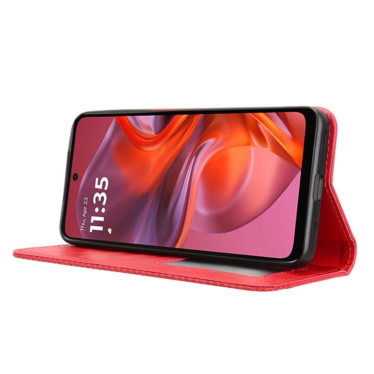 For Motorola Moto G05 4G / E15 4G Leather Case Wallet Stand Retro Texture Phone Cover - Red