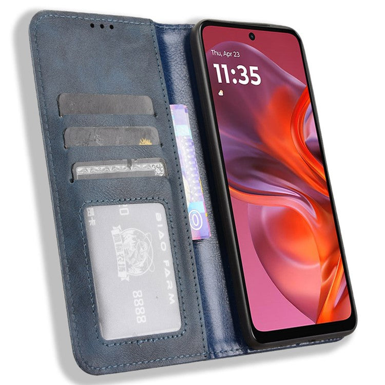 For Motorola Moto G05 4G / E15 4G Leather Case Wallet Stand Retro Texture Phone Cover - Blue