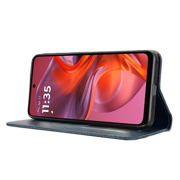 For Motorola Moto G05 4G / E15 4G Leather Case Wallet Stand Retro Texture Phone Cover - Blue