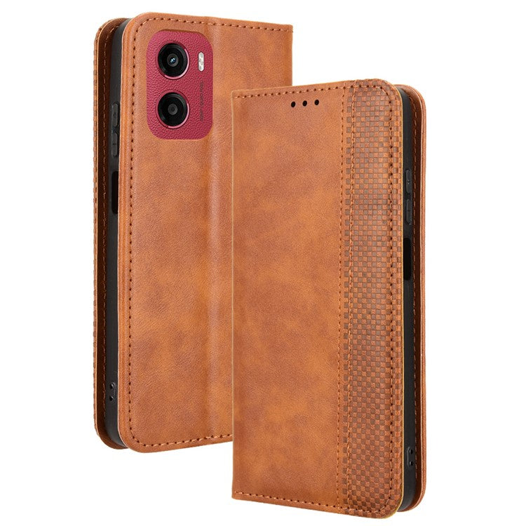 For Motorola Moto G05 4G / E15 4G Leather Case Wallet Stand Retro Texture Phone Cover - Brown