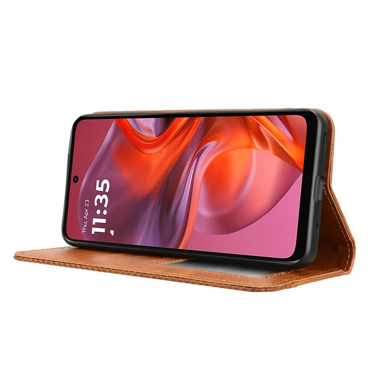 For Motorola Moto G05 4G / E15 4G Leather Case Wallet Stand Retro Texture Phone Cover - Brown