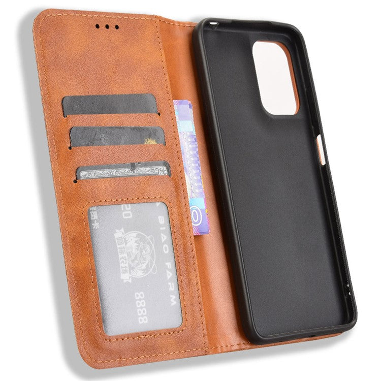 For Motorola Moto G05 4G / E15 4G Leather Case Wallet Stand Retro Texture Phone Cover - Brown