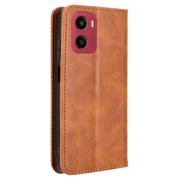 For Motorola Moto G05 4G / E15 4G Leather Case Wallet Stand Retro Texture Phone Cover - Brown