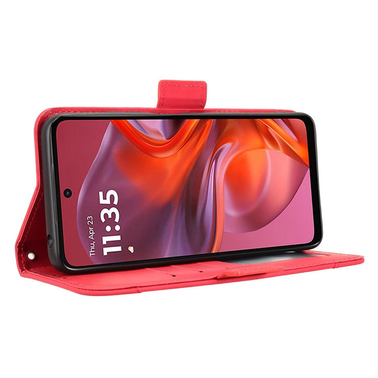 For Motorola Moto G05 4G / E15 4G Leather Case Phone Wallet Cover with Multiple Card Slots - Red