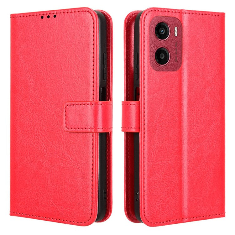 For Motorola Moto G05 4G / E15 4G Case Crazy Horse Texture PU Leather Phone Wallet Cover - Red
