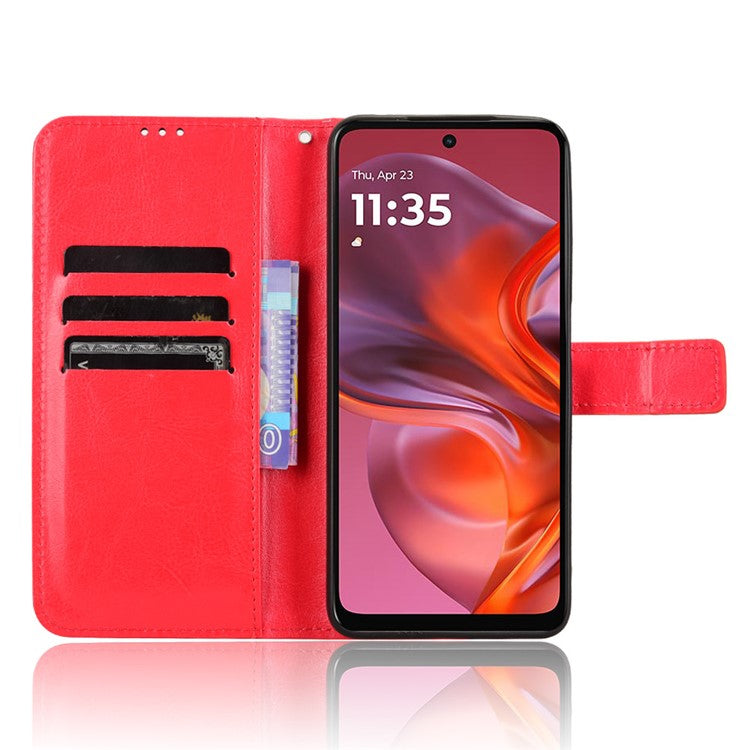 For Motorola Moto G05 4G / E15 4G Case Crazy Horse Texture PU Leather Phone Wallet Cover - Red