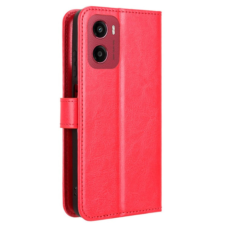 For Motorola Moto G05 4G / E15 4G Case Crazy Horse Texture PU Leather Phone Wallet Cover - Red
