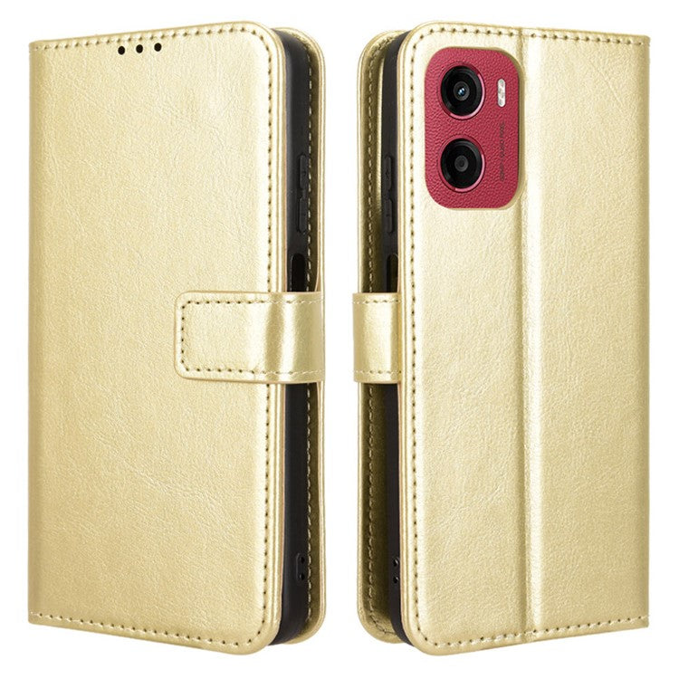 For Motorola Moto G05 4G / E15 4G Case Crazy Horse Texture PU Leather Phone Wallet Cover - Gold
