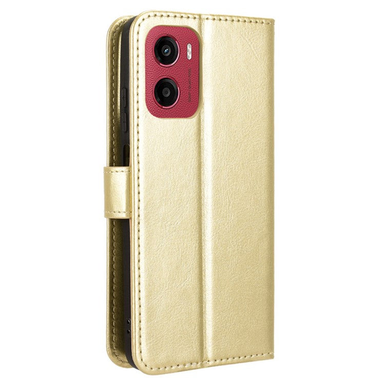 For Motorola Moto G05 4G / E15 4G Case Crazy Horse Texture PU Leather Phone Wallet Cover - Gold