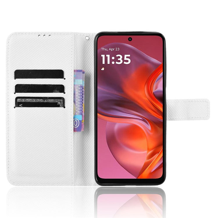 For Motorola Moto G05 4G / E15 4G Case PU Leather Diamond Texture Wallet Phone Cover - White