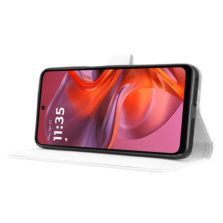 For Motorola Moto G05 4G / E15 4G Case PU Leather Diamond Texture Wallet Phone Cover - White