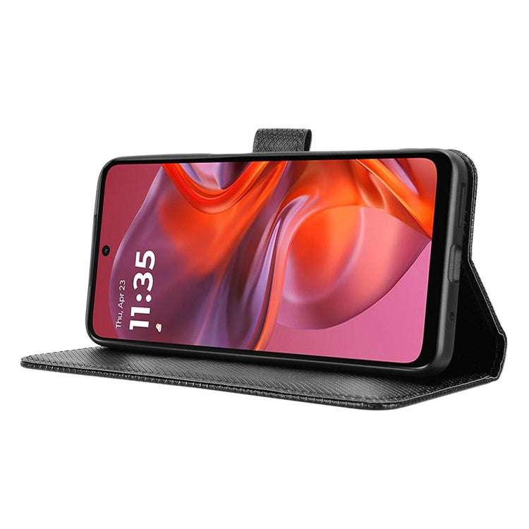 For Motorola Moto G05 4G / E15 4G Case PU Leather Diamond Texture Wallet Phone Cover - Black