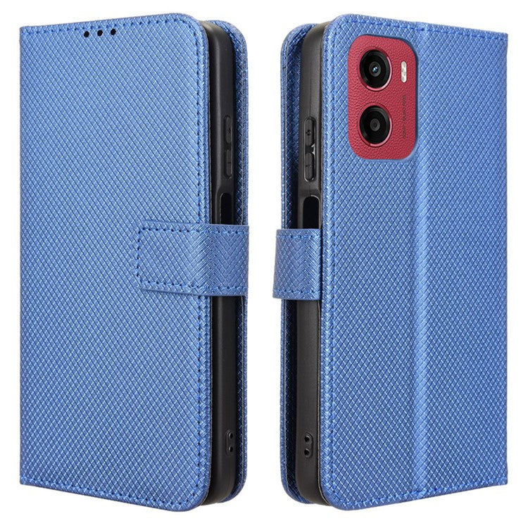 For Motorola Moto G05 4G / E15 4G Case PU Leather Diamond Texture Wallet Phone Cover - Blue