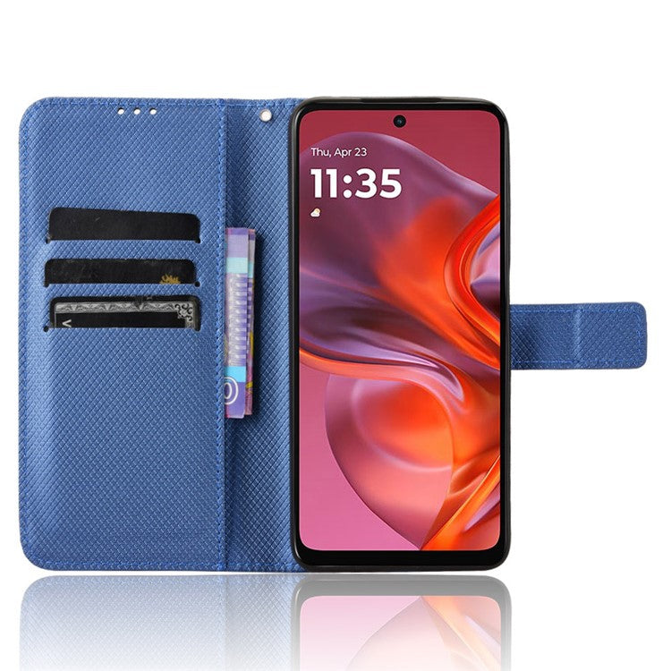 For Motorola Moto G05 4G / E15 4G Case PU Leather Diamond Texture Wallet Phone Cover - Blue