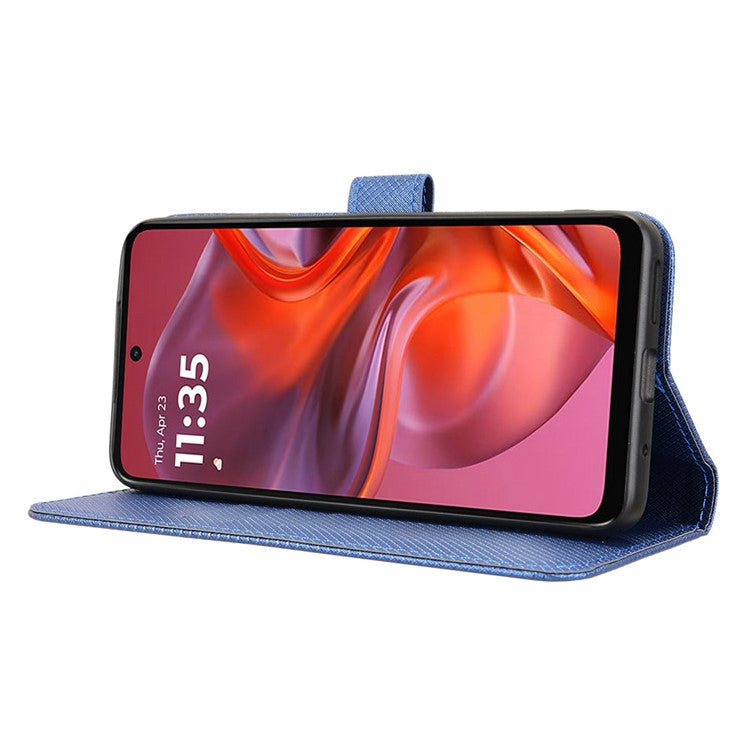 For Motorola Moto G05 4G / E15 4G Case PU Leather Diamond Texture Wallet Phone Cover - Blue