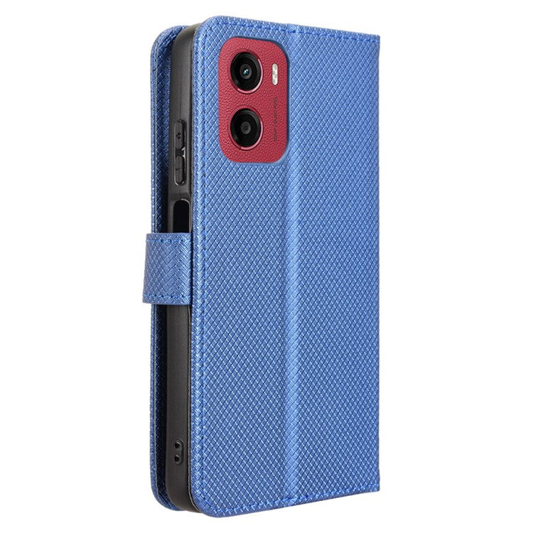 For Motorola Moto G05 4G / E15 4G Case PU Leather Diamond Texture Wallet Phone Cover - Blue