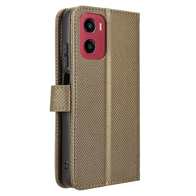 For Motorola Moto G05 4G / E15 4G Case PU Leather Diamond Texture Wallet Phone Cover - Brown