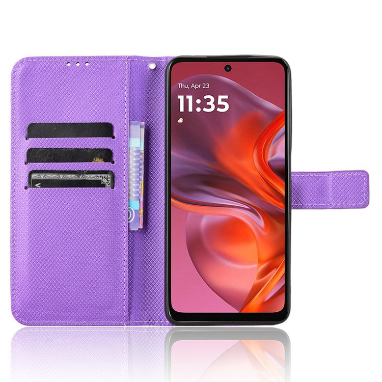 For Motorola Moto G05 4G / E15 4G Case PU Leather Diamond Texture Wallet Phone Cover - Purple