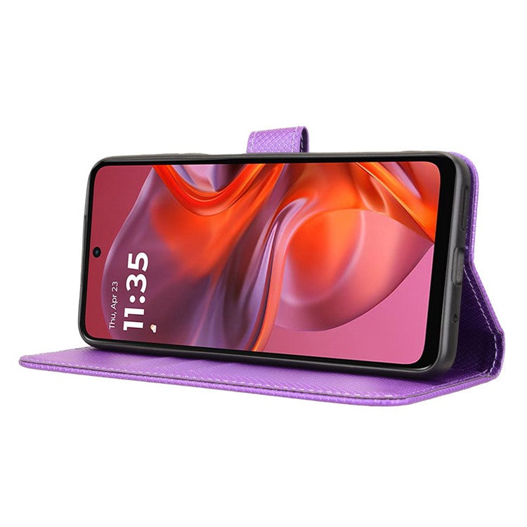 For Motorola Moto G05 4G / E15 4G Case PU Leather Diamond Texture Wallet Phone Cover - Purple