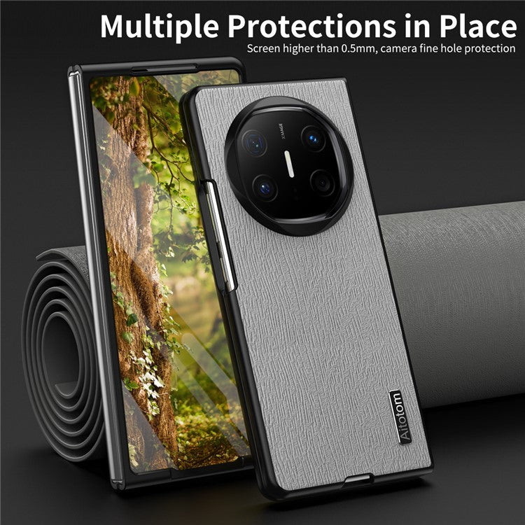 For Huawei Mate X6 Case Wood Texture PU Leather Coated PC TPU Phone Cover - Grey