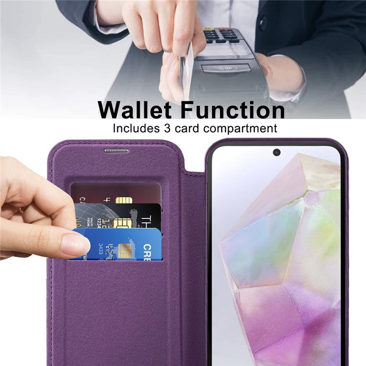 For Samsung Galaxy A36 5G Case Compatible with MagSafe Rhombus PU Leather Phone Cover - Purple