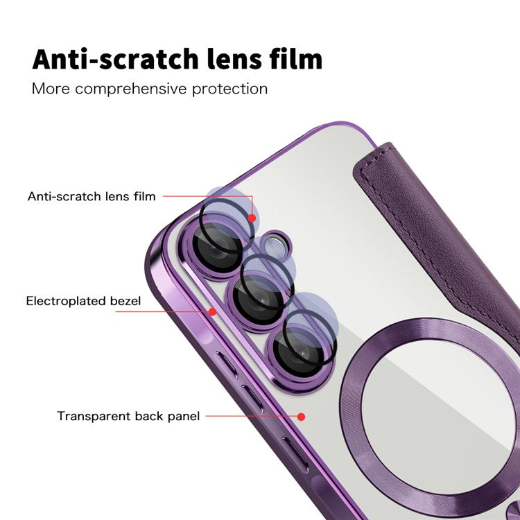 For Samsung Galaxy A36 5G Case Compatible with MagSafe Rhombus PU Leather Phone Cover - Purple