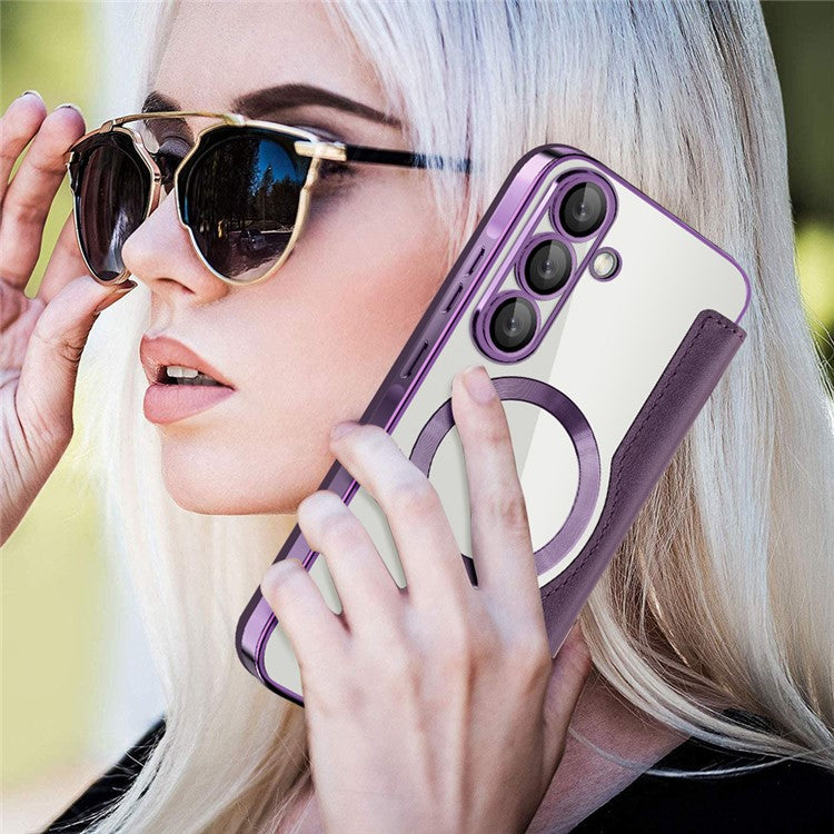 For Samsung Galaxy A36 5G Case Compatible with MagSafe Rhombus PU Leather Phone Cover - Purple