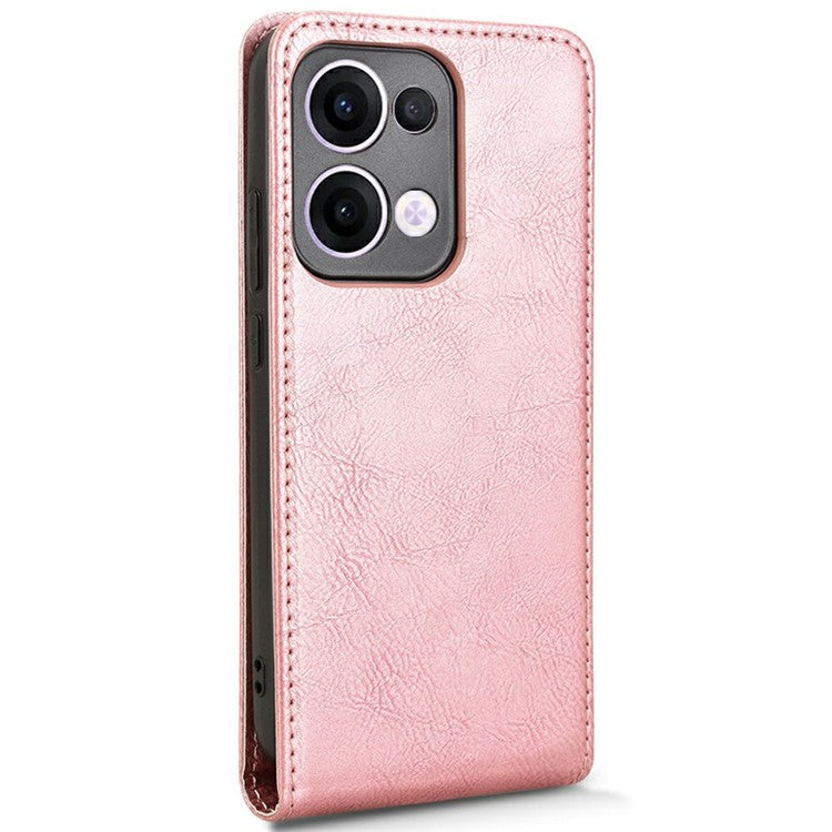 For Oppo Reno13 5G (Global) Case with Card Slot Magnetic Vertical Flip Leather Phone Cover - Rose Gold