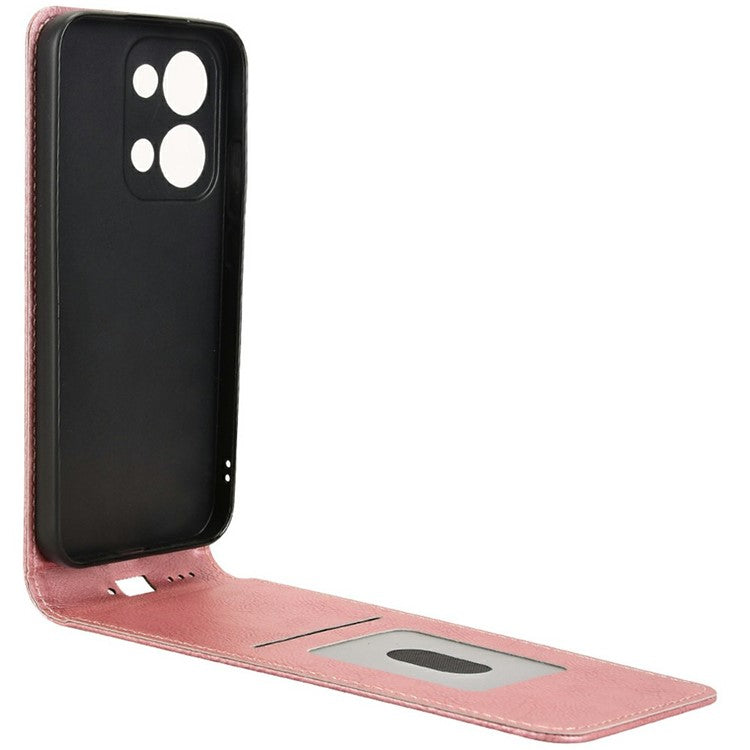 For Oppo Reno13 5G (Global) Case with Card Slot Magnetic Vertical Flip Leather Phone Cover - Rose Gold