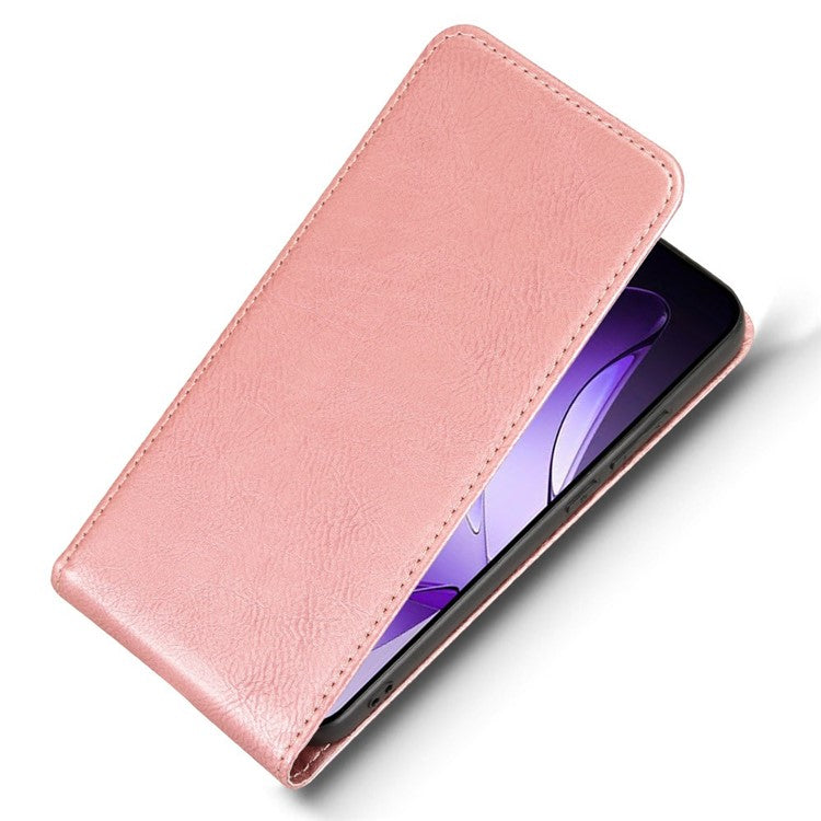 For Oppo Reno13 5G (Global) Case with Card Slot Magnetic Vertical Flip Leather Phone Cover - Rose Gold