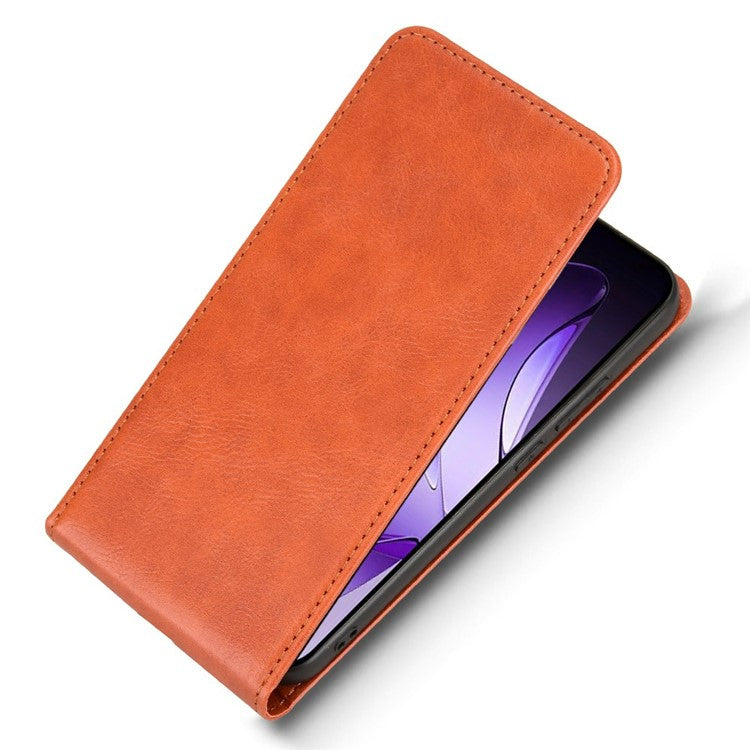 For Oppo Reno13 5G (Global) Case with Card Slot Magnetic Vertical Flip Leather Phone Cover - Orange