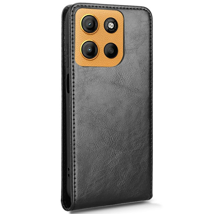 For Motorola Moto G15 Power 4G / G15 4G Case with Card Slot Magnetic Vertical Flip Leather Phone Cover - Black