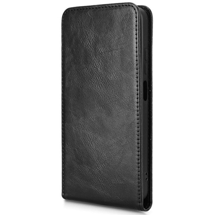 For Motorola Moto G15 Power 4G / G15 4G Case with Card Slot Magnetic Vertical Flip Leather Phone Cover - Black