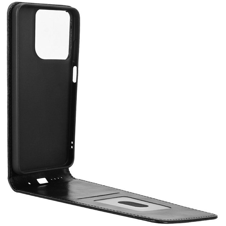 For Motorola Moto G15 Power 4G / G15 4G Case with Card Slot Magnetic Vertical Flip Leather Phone Cover - Black