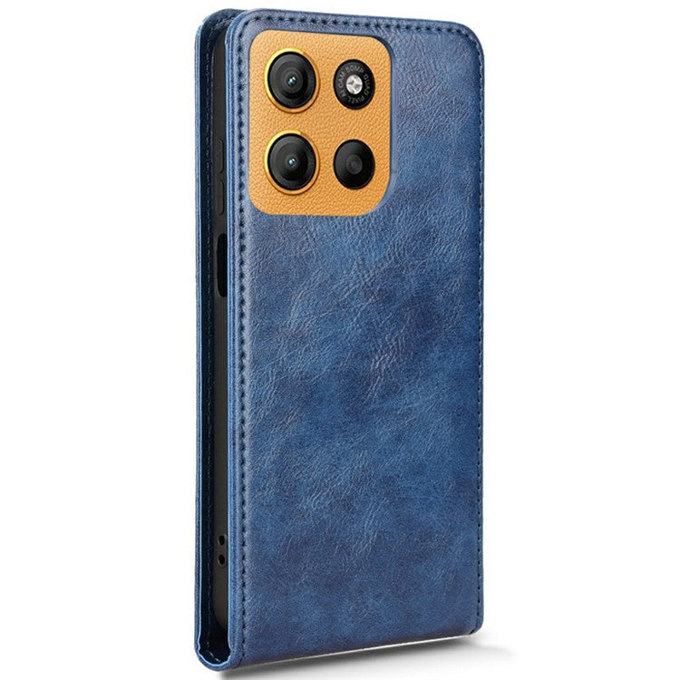 For Motorola Moto G15 Power 4G / G15 4G Case with Card Slot Magnetic Vertical Flip Leather Phone Cover - Dark Blue