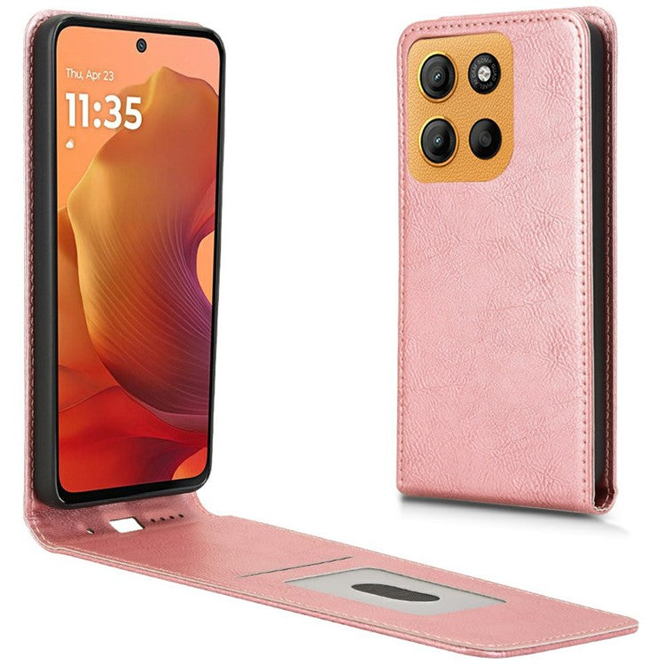 For Motorola Moto G15 Power 4G / G15 4G Case with Card Slot Magnetic Vertical Flip Leather Phone Cover - Rose Gold