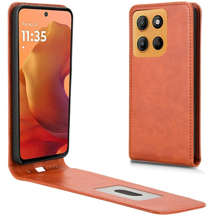 For Motorola Moto G15 Power 4G / G15 4G Case with Card Slot Magnetic Vertical Flip Leather Phone Cover - Orange