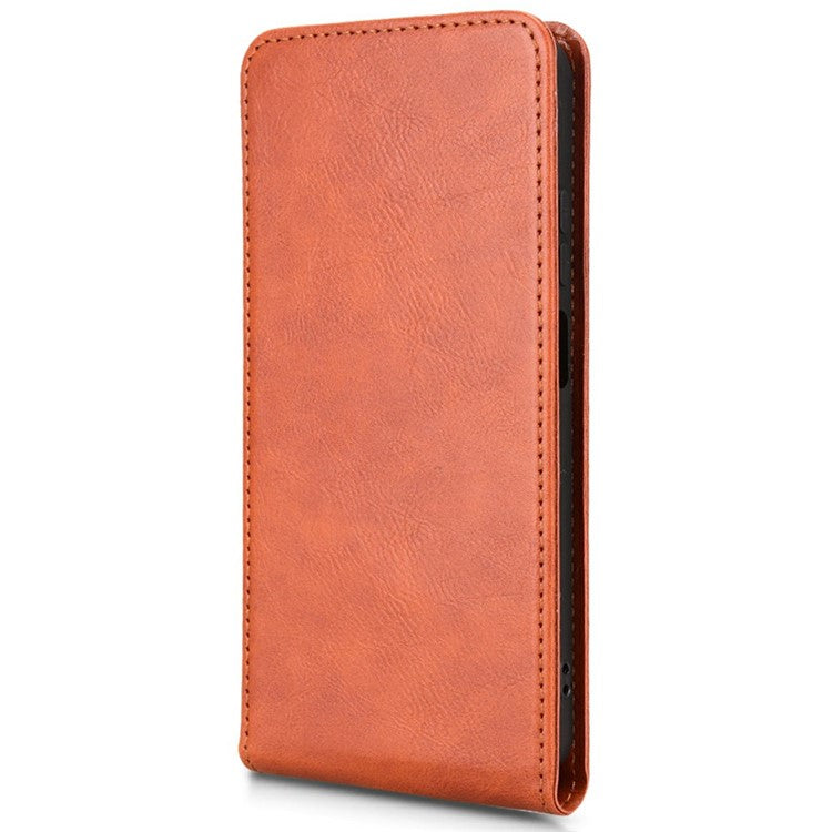 For Motorola Moto G15 Power 4G / G15 4G Case with Card Slot Magnetic Vertical Flip Leather Phone Cover - Orange