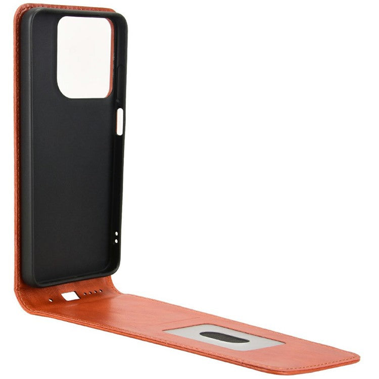 For Motorola Moto G15 Power 4G / G15 4G Case with Card Slot Magnetic Vertical Flip Leather Phone Cover - Orange
