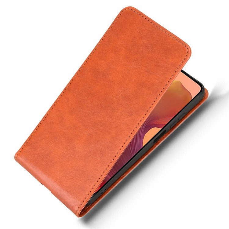 For Motorola Moto G15 Power 4G / G15 4G Case with Card Slot Magnetic Vertical Flip Leather Phone Cover - Orange