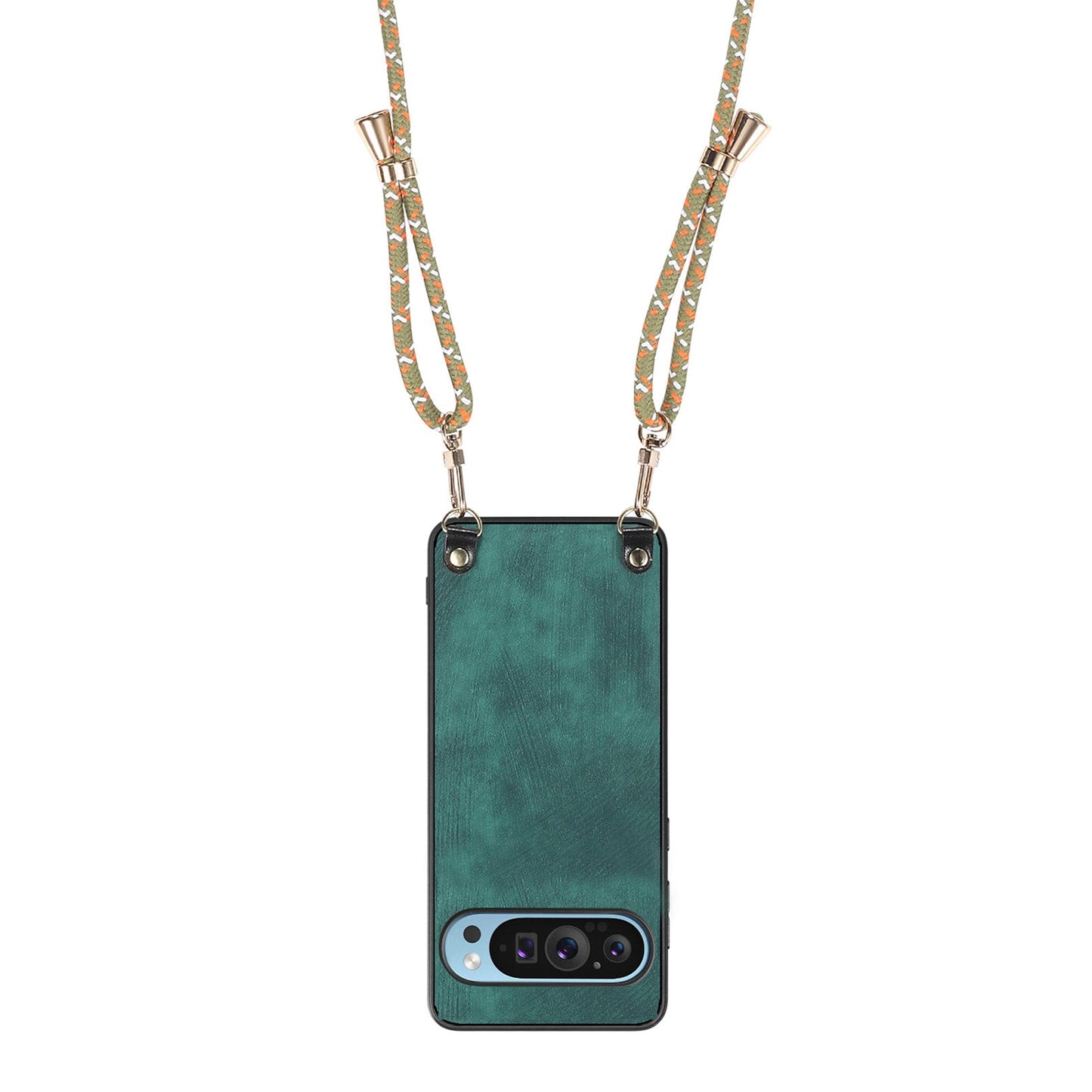 For Google Pixel 9 Retro Leather Phone Back Cover with Adjustable Strap - Green