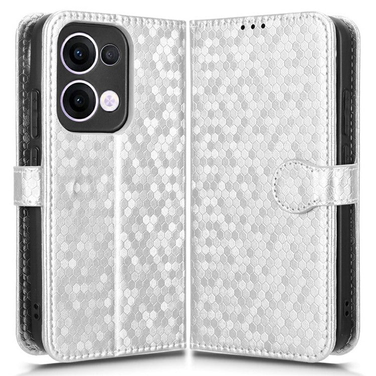 For Oppo Reno13 5G (Global) Wallet Case Dot Pattern Imprint PU Leather Phone Cover - Silver